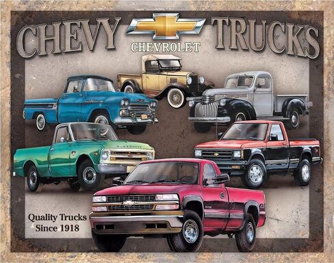 Desperate Enterprises Chevy Trucks Tribute Tin Sign - Nostalgic Vintage Metal Wall Decor - Made in USA in Kuwait