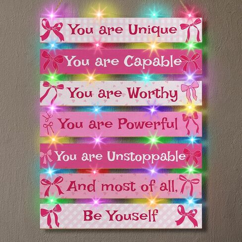 Basumee Girls Room Decor for Teen Girls Butterfly Wall Decor with LED Lights Motivational Wall Art Wooden Hanging Sign Aesthetic Wall Decor for Kids Bedroom Playroom & Nursery, Watercolor Butterfly in Saudi Arabia