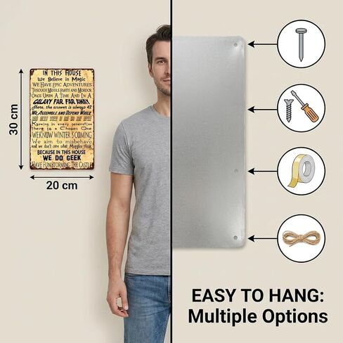 Vintage Geek Metal Tin Sign - Funny House Rules Wall Decor for Movie Lovers & Gamers - Retro Sci-Fi & Fantasy Quote Art for Game Room, Man Cave, Library, or Home Theater - 12x8 Inch in Saudi Arabia