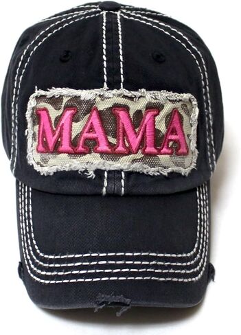 CAPS 'N VINTAGE Distressed Baseball Cap Mama Cowgirl Print Patch Embroidery Monogram Hat in Saudi Arabia