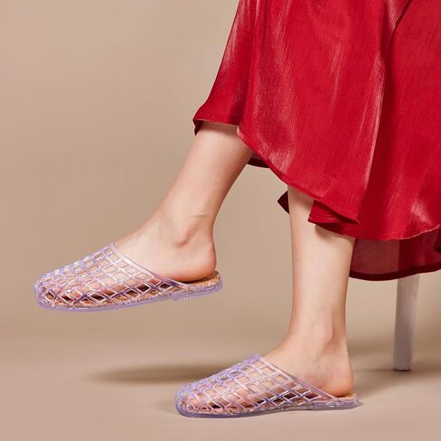 Clear Jelly Mesh Slide Sandals for Women Slip on Closed Toe Flats Sandals Summer Beach Jelly Shoes in Kuwait