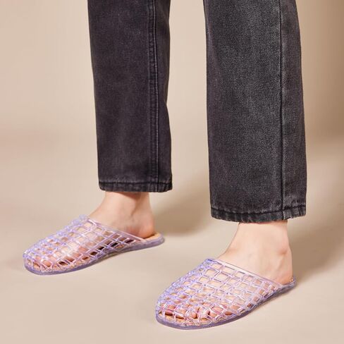 Clear Jelly Mesh Slide Sandals for Women Slip on Closed Toe Flats Sandals Summer Beach Jelly Shoes in Kuwait