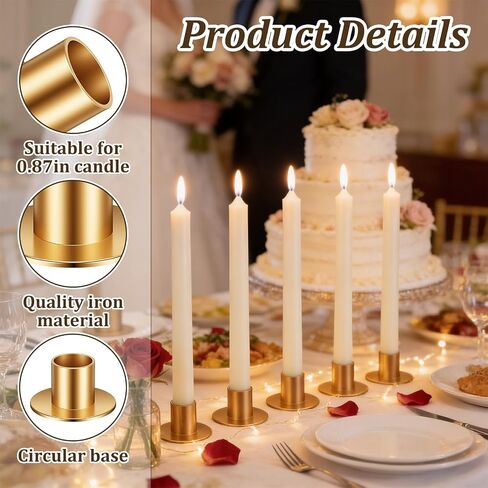 24 PCS Gold Taper Candle Holders, Short Skinny Vintage Candlestick Holders | for 0.87 inch Pillar Candles Metal Candle Holder for Table and Fireplace Decorations, Weddings and Holiday Centerpieces in Saudi Arabia