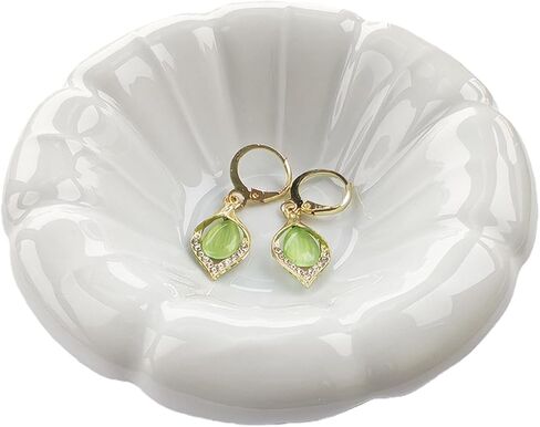Ceramic Jewelry Tray Dish,Nightstand Ring Holder Dish& Bathroom Jewlery Plate Bowl,Small Trinket Dish Tray for Friends, Mother, Sister (White-A) in Kuwait