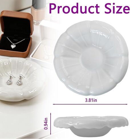 Ceramic Jewelry Tray Dish,Nightstand Ring Holder Dish& Bathroom Jewlery Plate Bowl,Small Trinket Dish Tray for Friends, Mother, Sister (White-A) in Kuwait