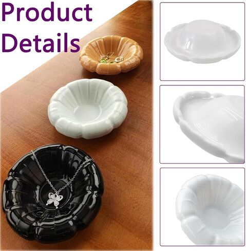 Ceramic Jewelry Tray Dish,Nightstand Ring Holder Dish& Bathroom Jewlery Plate Bowl,Small Trinket Dish Tray for Friends, Mother, Sister (White-A) in Kuwait