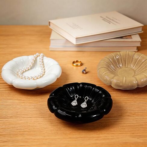 Ceramic Jewelry Tray Dish,Nightstand Ring Holder Dish& Bathroom Jewlery Plate Bowl,Small Trinket Dish Tray for Friends, Mother, Sister (White-A) in Kuwait