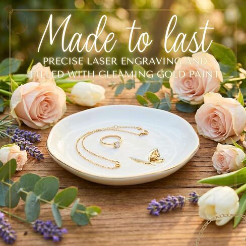InnoBeta Butterfly Gifts for Women, Ceramic Jewelry Tray, Decorative Trinket Dish for Rings Earrings Necklaces Bracelet, 4.75" in Kuwait