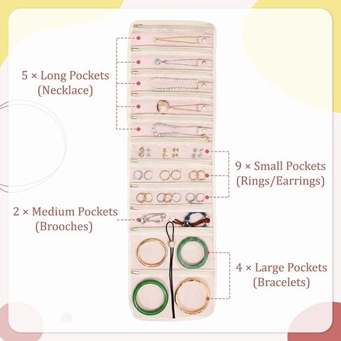 Travel Jewelry Organizer Roll with Clear Zipper Pockets, Tangle-Free Velvet Jewelry Pouch Storage Bag for Women, Portable Necklace Ring Earring Holder Organizer, Foldable Jewelry Storage Bag Case in Kuwait