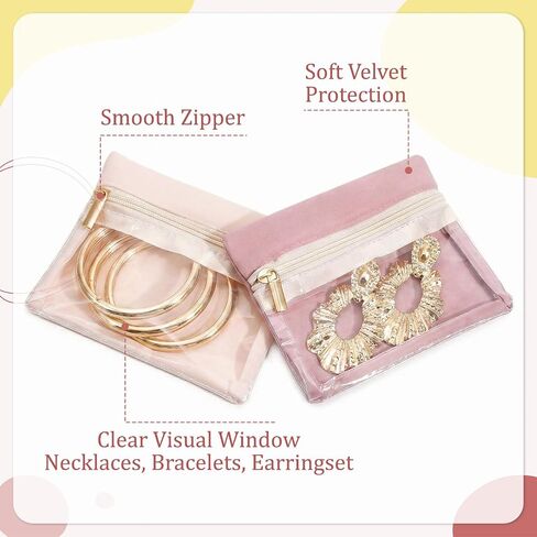 Travel Jewelry Organizer Roll with Clear Zipper Pockets, Tangle-Free Velvet Jewelry Pouch Storage Bag for Women, Portable Necklace Ring Earring Holder Organizer, Foldable Jewelry Storage Bag Case in Kuwait