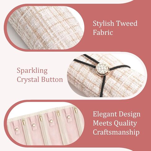 Travel Jewelry Organizer Roll with Clear Zipper Pockets, Tangle-Free Velvet Jewelry Pouch Storage Bag for Women, Portable Necklace Ring Earring Holder Organizer, Foldable Jewelry Storage Bag Case in Kuwait