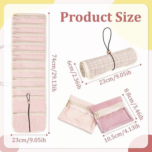 Travel Jewelry Organizer Roll with Clear Zipper Pockets, Tangle-Free Velvet Jewelry Pouch Storage Bag for Women, Portable Necklace Ring Earring Holder Organizer, Foldable Jewelry Storage Bag Case in Kuwait