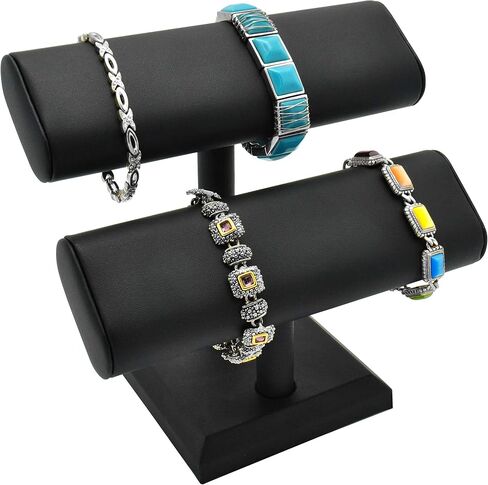 Black Leather Jewelry Bracelet/Watch/Bangle Display T-Bar ~ Two Tier in Saudi Arabia