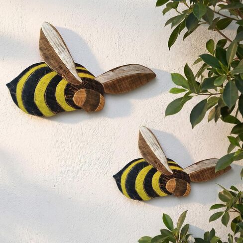 BrightRow 2 Pack Farmhouse Bee Wall Decor Rustic Country Bee Wall Art Wooden Hanging Honeybee Sculpture for Home Nursery Indoor Outdoor Garden Yard Hanging Decor in Saudi Arabia