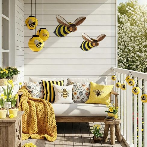 BrightRow 2 Pack Farmhouse Bee Wall Decor Rustic Country Bee Wall Art Wooden Hanging Honeybee Sculpture for Home Nursery Indoor Outdoor Garden Yard Hanging Decor in Saudi Arabia
