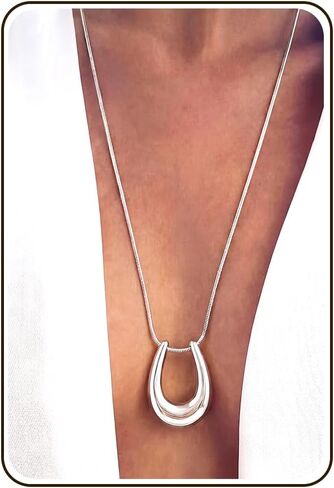 UBGICIG Chunky Horseshoe Pendant Necklaces for Women, Dainty U-Shaped Statement Necklace Non Tarnish, Minimalist 16K Gold Plated Silver Color Large Lucky Horse Shoe Necklace Chain Jewelry Present for Her in Kuwait