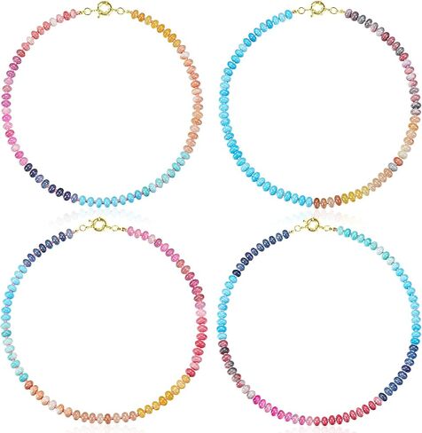 Beaded Gemstone Necklaces for Women, Boho Colorful Bead Choker Rainbow Necklace Stone Jewelry for Beach Summer in Saudi Arabia