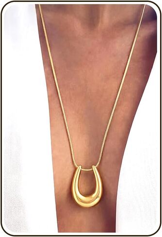 UBGICIG Chunky Horseshoe Pendant Necklaces for Women, Dainty U-Shaped Statement Necklace Non Tarnish, Minimalist 16K Gold Plated Silver Color Large Lucky Horse Shoe Necklace Chain Jewelry Present for Her in Saudi Arabia