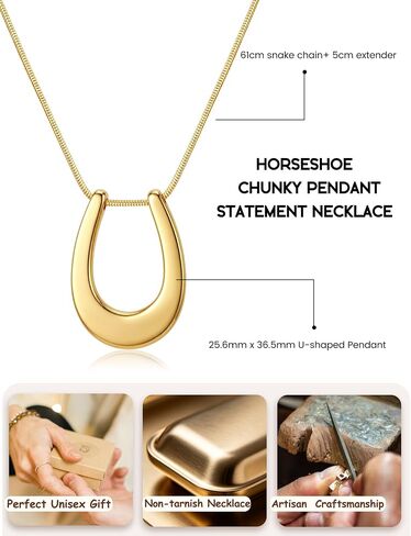 UBGICIG Chunky Horseshoe Pendant Necklaces for Women, Dainty U-Shaped Statement Necklace Non Tarnish, Minimalist 16K Gold Plated Silver Color Large Lucky Horse Shoe Necklace Chain Jewelry Present for Her in Saudi Arabia