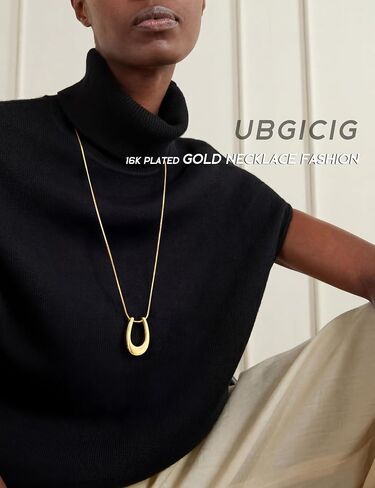 UBGICIG Chunky Horseshoe Pendant Necklaces for Women, Dainty U-Shaped Statement Necklace Non Tarnish, Minimalist 16K Gold Plated Silver Color Large Lucky Horse Shoe Necklace Chain Jewelry Present for Her in Saudi Arabia