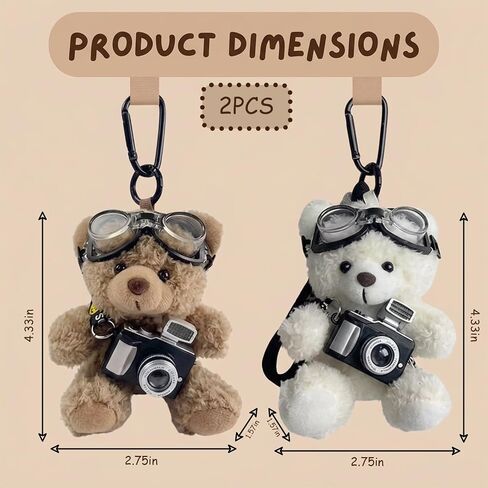 2-Piece Bear Bag Charm, Bear Keychain, Bear Keychain Plush, Plush Bag Charm, Plush Bag Charms Keychains, Cute Bear Keychain for Bags, Soft Plush Keychain for Adults in Saudi Arabia