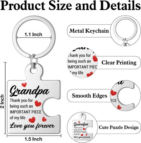 Grandpa Gifts from Grandkids, Birthday Gift for Grandpa Fathers Day Thanksgiving Christmas Gift Ideas, Grandfather Metal Puzzle Piece Keychains in Saudi Arabia