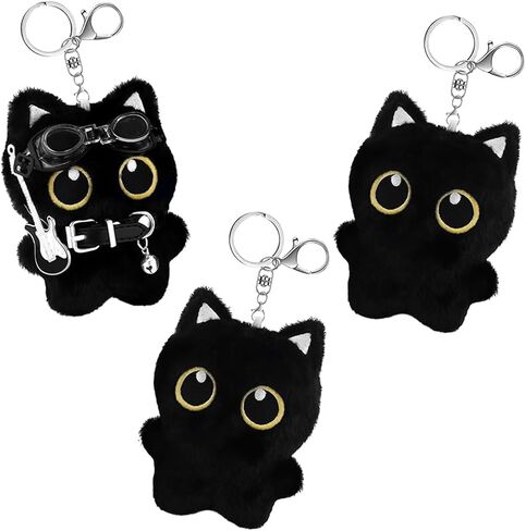 3PCS Black Cat Keychain Plush Bag Charm - Cute Anime Plushies Keychains for Bag Charm Purse Handbags Key Chain Accessories in Saudi Arabia