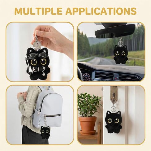3PCS Black Cat Keychain Plush Bag Charm - Cute Anime Plushies Keychains for Bag Charm Purse Handbags Key Chain Accessories in Saudi Arabia