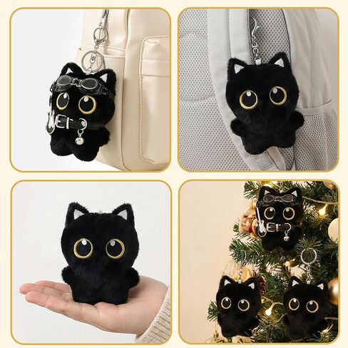 3PCS Black Cat Keychain Plush Bag Charm - Cute Anime Plushies Keychains for Bag Charm Purse Handbags Key Chain Accessories in Saudi Arabia