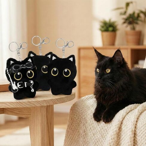 3PCS Black Cat Keychain Plush Bag Charm - Cute Anime Plushies Keychains for Bag Charm Purse Handbags Key Chain Accessories in Saudi Arabia