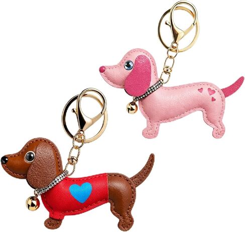 2 PCS Dachshund Keychain, Cute Bag Charms, Dachshunds Bag Charm, Dachshunds Gifts, Set of Two Adorable Dachshund in Brown and Pink, Perfect for Pet Lovers and Dachshund Enthusiasts in Saudi Arabia