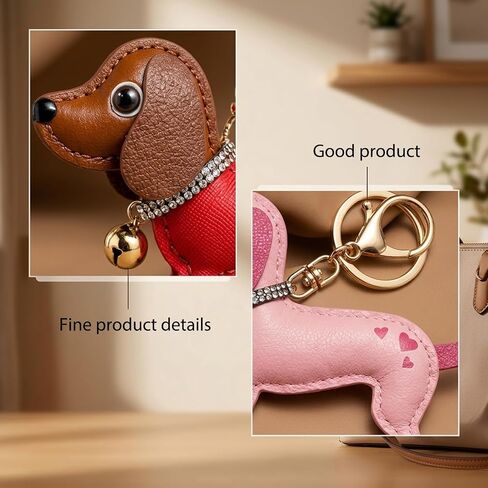 2 PCS Dachshund Keychain, Cute Bag Charms, Dachshunds Bag Charm, Dachshunds Gifts, Set of Two Adorable Dachshund in Brown and Pink, Perfect for Pet Lovers and Dachshund Enthusiasts in Saudi Arabia