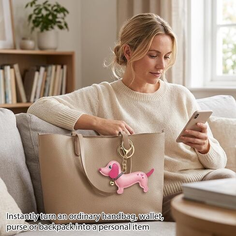 2 PCS Dachshund Keychain, Cute Bag Charms, Dachshunds Bag Charm, Dachshunds Gifts, Set of Two Adorable Dachshund in Brown and Pink, Perfect for Pet Lovers and Dachshund Enthusiasts in Saudi Arabia