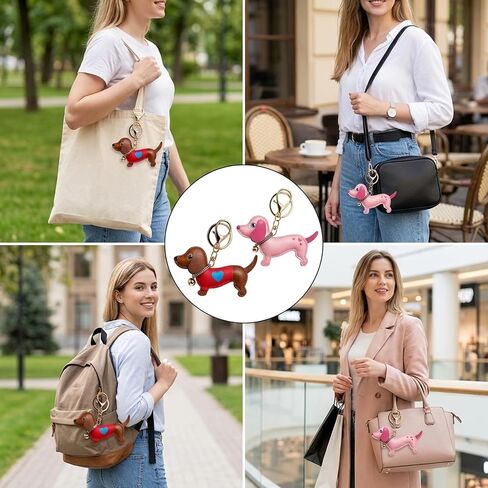 2 PCS Dachshund Keychain, Cute Bag Charms, Dachshunds Bag Charm, Dachshunds Gifts, Set of Two Adorable Dachshund in Brown and Pink, Perfect for Pet Lovers and Dachshund Enthusiasts in Saudi Arabia