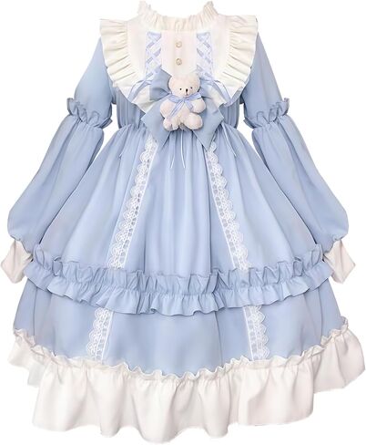 Girls Lolita Cute Princess Dress Lace Ruffle Long Sleeve Chiffon Dress Girls Party Sweetheart Dresses in Kuwait