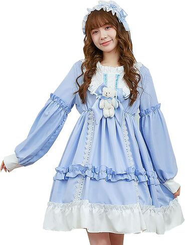 Girls Lolita Cute Princess Dress Lace Ruffle Long Sleeve Chiffon Dress Girls Party Sweetheart Dresses in Kuwait