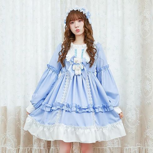 Girls Lolita Cute Princess Dress Lace Ruffle Long Sleeve Chiffon Dress Girls Party Sweetheart Dresses in Kuwait