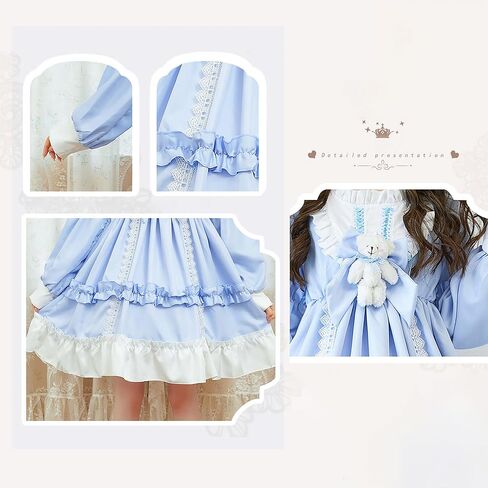 Girls Lolita Cute Princess Dress Lace Ruffle Long Sleeve Chiffon Dress Girls Party Sweetheart Dresses in Kuwait