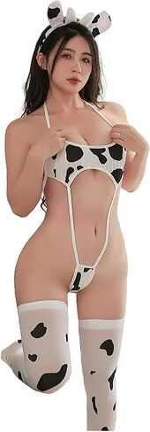 مجموعة ملابس داخلية نسائية من Anime Cow Cosplay حمالة صدر ولباس داخلي مع جورب in Kuwait