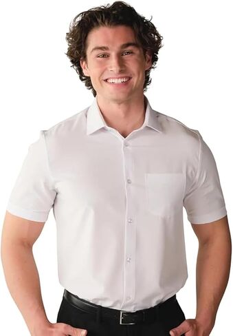 &COLLAR Men's White Short Sleeve Dress Shirt — Stretch, Wrinkle Free, Stain Guard | Slim & Athletic Fit Button Down in Saudi Arabia