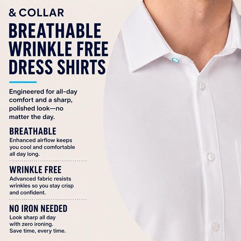 &COLLAR Men's White Short Sleeve Dress Shirt — Stretch, Wrinkle Free, Stain Guard | Slim & Athletic Fit Button Down in Saudi Arabia