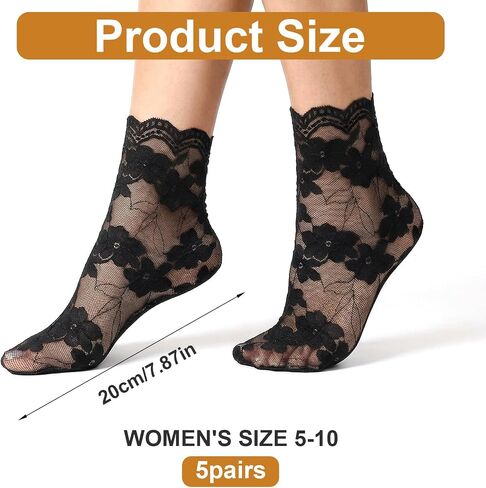 5 Pairs Sheer Lace Ankle Socks,Lace Socks Women Fishnet Ankle Floral Mesh Sock for Women Girls in Saudi Arabia