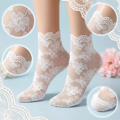 5 Pairs Sheer Lace Ankle Socks,Lace Socks Women Fishnet Ankle Floral Mesh Sock for Women Girls in Saudi Arabia