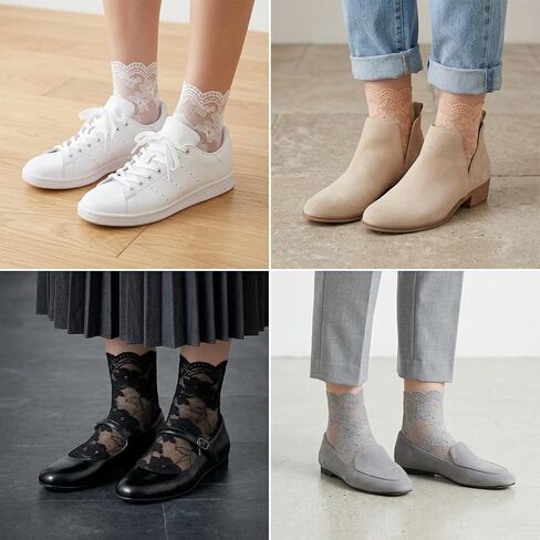 5 Pairs Sheer Lace Ankle Socks,Lace Socks Women Fishnet Ankle Floral Mesh Sock for Women Girls in Saudi Arabia