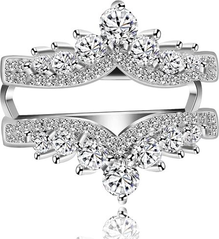 Uloveido Simulated Diamond Princess Crown Ring Wraps and Enhancers Wedding Engagement Rings Guard Enhancer in Kuwait