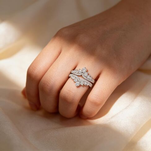 Uloveido Simulated Diamond Princess Crown Ring Wraps and Enhancers Wedding Engagement Rings Guard Enhancer in Kuwait