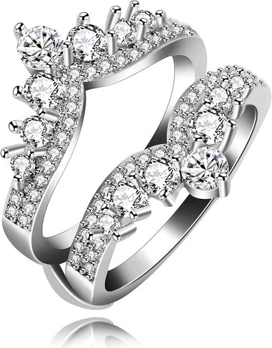 Uloveido Simulated Diamond Princess Crown Ring Wraps and Enhancers Wedding Engagement Rings Guard Enhancer in Kuwait