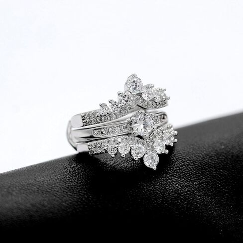 Uloveido Simulated Diamond Princess Crown Ring Wraps and Enhancers Wedding Engagement Rings Guard Enhancer in Kuwait