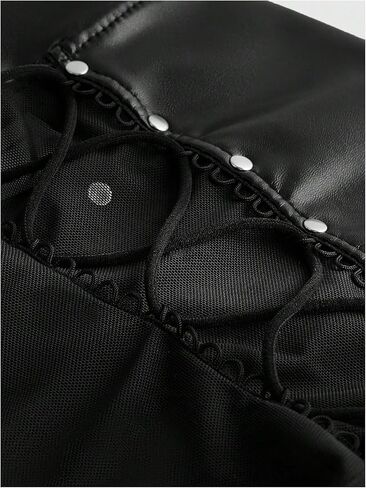 BEAUDRM Women's Gothic Cross Lingerie Bodysuit Faux Leather Lace Up Sleeveless One Piece Bodysuit Nightwear Black Small in Kuwait