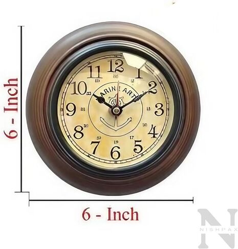 Handmade Wooden Wall Clock Vintage Look Marin Art Style Deep Glass Home & Office, Studio Decoration Gift (6 Inch Antique) in Saudi Arabia